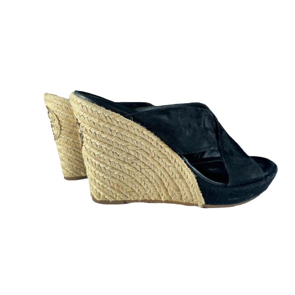 Tory Burch Kristen Espadrille Platform Womens  Black Suede  Wedge Sandals 8 1/2 - Picture 3 of 7